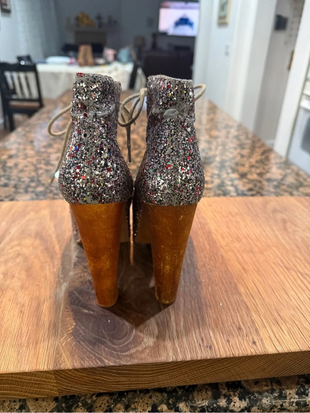 Jeffrey Campbell Multicolor Glitter Lace-Up Platform Ankle Boots
